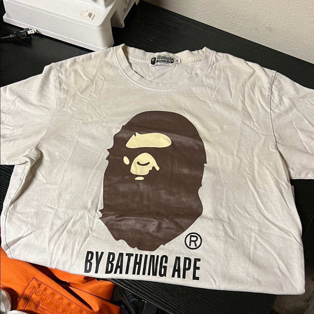 A Bathing Ape White and Brown Short Sleeve Tee